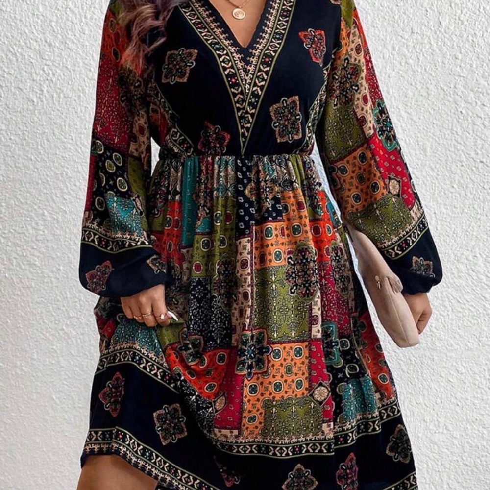 New Multicolor Bohemian Print Dress